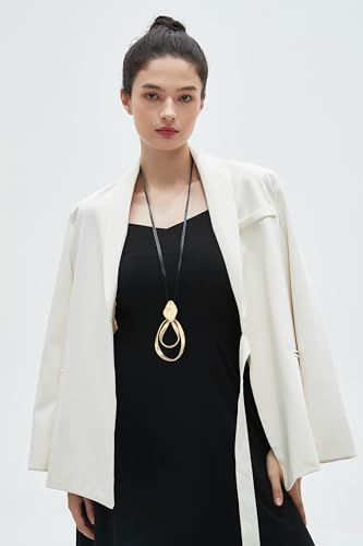 GelConnie Leather Necklace for Women Large Pendant Long Brown Necklace Circle Leather Choker Vintage Sweater Necklace Gold Chunky Boho Necklaces for Women - style: Big Circles Pendant