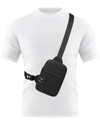 Peicees Small Anti-theft Sling Bag for Men Women Waterproof Mini Crossbody Backpack Chest Bag Travel Passport Phone Holder, Black - color: Black