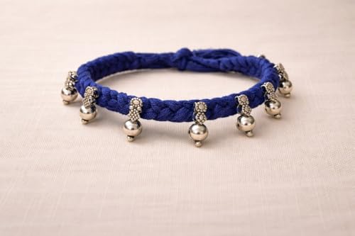 athizay Boho Charm Thread Choker Necklace – Braided Bohemian Choker with Oxidized Silver Dangle Charms | Handmade Boho Jewelry for Women - color: Blue, Silver