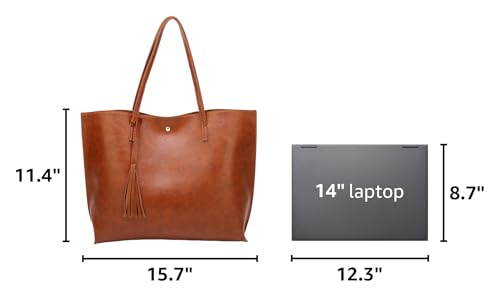 Dreubea Women's Soft Faux Leather Tote Shoulder Bag from, Big Capacity Tassel Handbag - color: Brown New Style