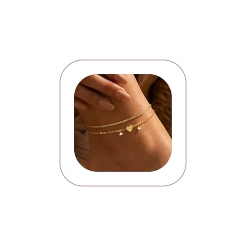 VIROMY Gold Ankle Bracelets for Women - Layered Anklets for Women Waterproof Beach Jewelry Gifts - color: Anklet B-Gold