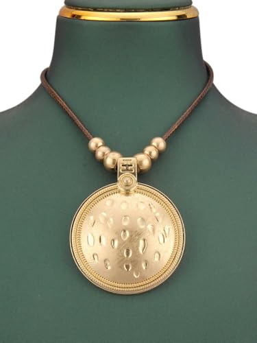 Jeilwiy Leather Necklace for Women Funky Necklace Choker String Cord Necklace with Pendant Boho Style Jewelry - style: Gold Round Pendant Necklaces