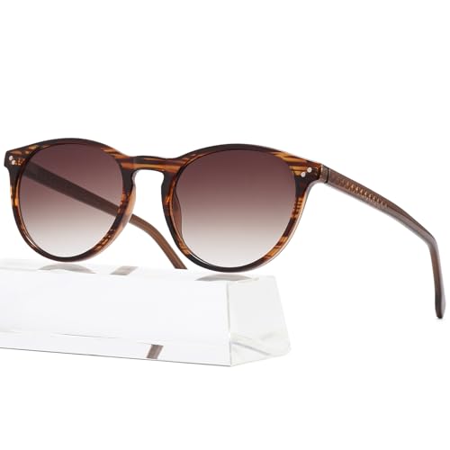 Round Sunglasses for Women Men, Trendy Round Shades Sun Glasses, Retro UV400 Protection - color: Brown