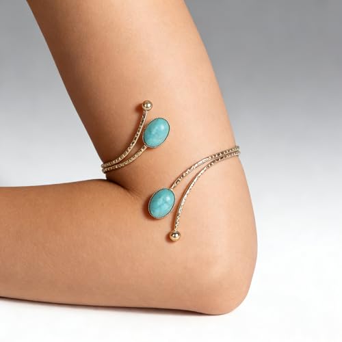 Upper Arm Cuff for Women, Simple Sexy Harness Armlet Bracelet with Crystal Adjustable Upper Arm Chain Bangle Arm Band for Women - color: Gold Blue