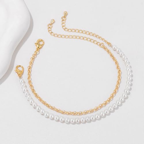 Dainty Pearl Chain Bracelets 14K Gold Bracelet for Women Adjustable Baroque Culture Jewelry Gifts for Mother Wife - color: I