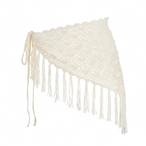 Women Y2K Lace Fringe Hip Scarf Boho Triangle Tassel Waist Cover Up Skirt Wrap Sheer Tie Belt Aesthetic Streetwear - color: G White