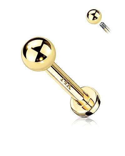 COCHARM 14k Solid Gold 16g Labret Studs Real Yellow Gold Medusa Monroe Madonna Stud Lip Piercing Helix Cartilage Conch Earring Stud - color: Yellow Ball-6mm