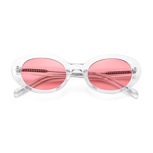 FEISEDY Sunglasses Womens, Retro Oval Cateye Sun Glasses Men, Small 90s Style B4128 - color: Pink