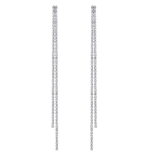 SELOVO Tassel Long 5in Earrings Clear Crystal Bridal Summber Beach Dangle Earrings Silver Tone