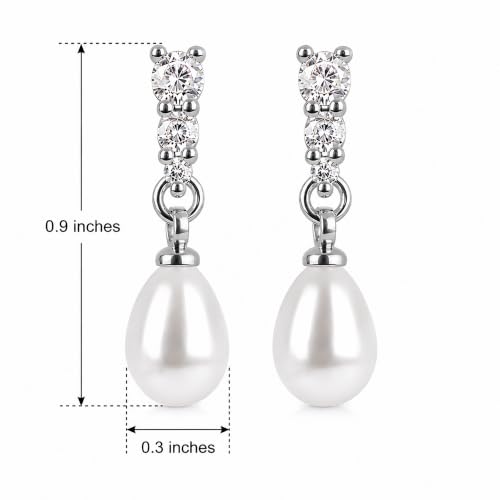 Pearl Earrings for Women, 14k Gold Plated Trendy Diamond Pearl Drop Earrings Hypoallergenic Dainty Bridal Gifts Wedding jewelry for Women - color: A—Silver