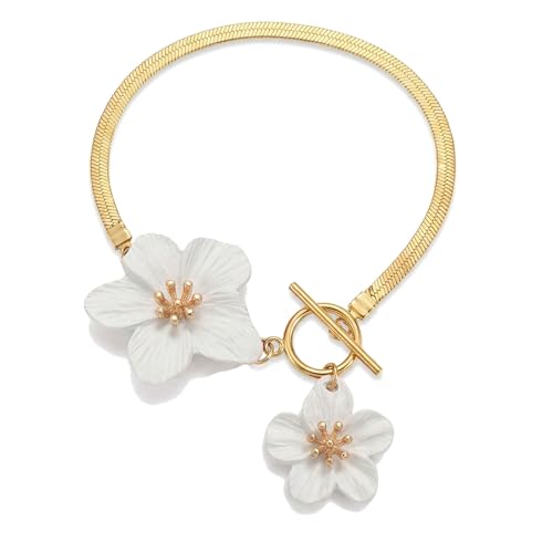 Flower Anklets for Women Trendy Flower Ankle Bracelet Boho Floral Anklet Summer Beach Anklets Jewelry for Women - color: White