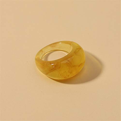 Set Resin Colorful Wide Thick Dome Knuckle Finger Stackable Joint Ring Retro Acrylic Transparent Vintage Jewelry Party Elegant Handmade Gift Diameter 18mm Stylish Bold - color: yellow
