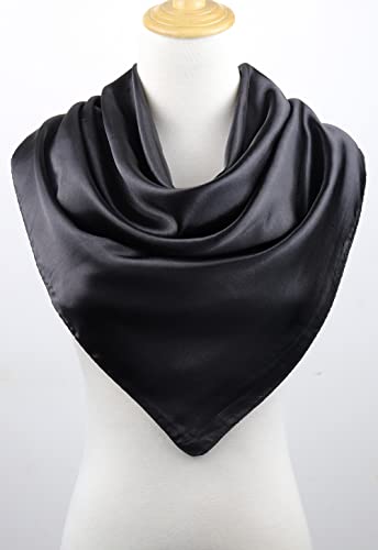 vabovin Satin Head Scarf for Women Solid Color, 35×35 in | Silk Feel Neckerchief, Hair Scarf, Fashion Bandana, Headscarf, Headband, Hair Wrap Sleeping, Daily Fashion Styling - color: 202 Black