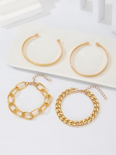 Alegend Titanium Steel (Not Rust, Resist Corruption, Easily Clean) 18K Gold Plated Single Bracelets + 14K Gold Plated Stackable Multilayer Bracelets - style: 14K Gold Plated Four-Layered A
