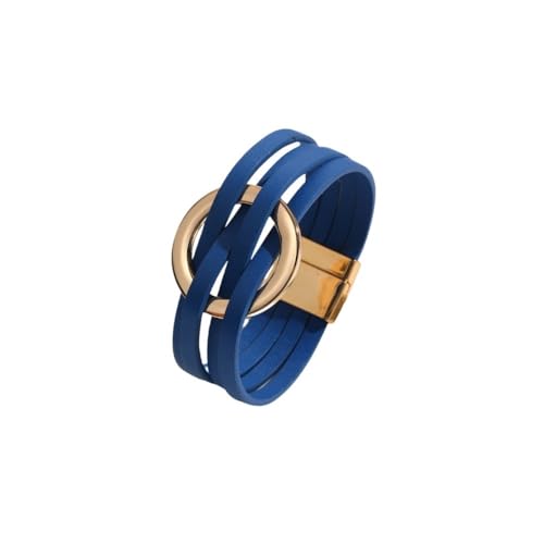 Circle Charm Leather Wrap Bracelet Bohemia Multilayer Leopard Handcrafted Layered Cuff Boho Multi-Chain Bracelet for Women Teen Holiday Jewelry - color: blue