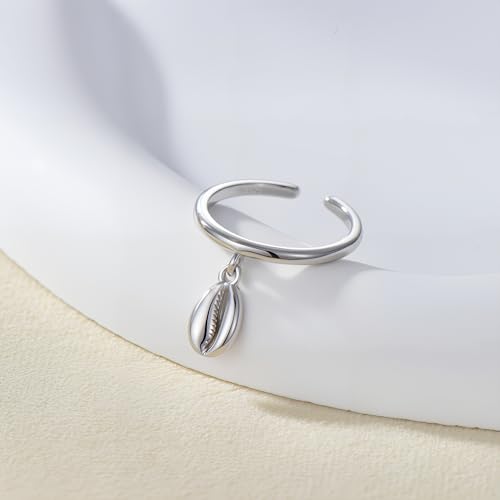 CHIC & ARTSY 925 Sterling Silver Open Toe Ring for Women - Lightweight Comfortable Yoga Toe Rings, Adjustable Stackable Toe Rings, Boho Coastal Vacation Beach Foot Jewellery - color: Conch