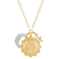 Dainty Gold Zodiac Embossed Coin Opal Crescent Moon Charm Necklace for Women Trendy 18K Gold Plated Retro Paperclip Chain 12 Constellation Horoscope Necklaces Astrology Jewelry Gifts - style: 9.SAGITTARIUS (NOV 22-DEC 21)