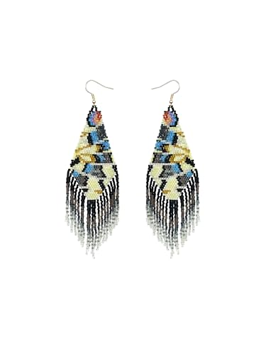 Handmade Seed Beaded Earrings, Lightweight Boho Fringe Dangle Earrings, Glass Bead Drop Jewelry for Everyday Wear & Party, Women Gifts - color: Feather