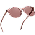 DUCO Women's Trendy Retro Round Acetate Polarized Sunglasses, UV400 99% Glare Block, Lightweight for Daily & Outdoor - color: Pink Stripe Frame Pink Lens
