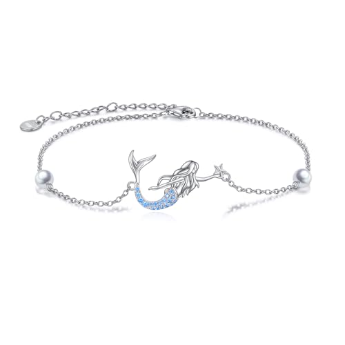 YAFEINI Ankle Bracelets for Women Sterling Silver Mermaid Turtle Ladybug Butterfly Moon Star Pineapple Anklet Link Chain Anklets Jewelry Gifts for Women - style: Mermaid anklet