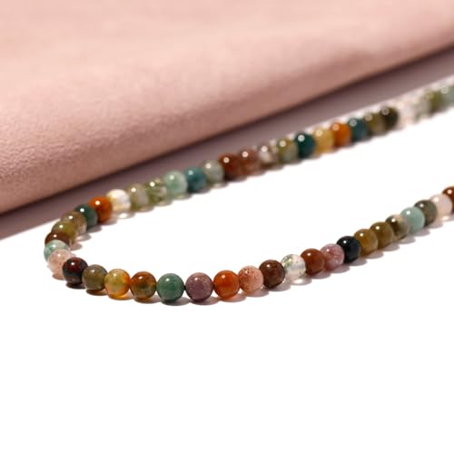 Simple Choker Necklace for Women Real Stone and Crystals Necklaces 4mm Beaded Choker Jewelry Meditation Gift for Women (16"+2") - style: Indian Agate