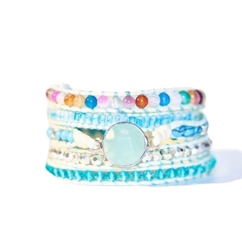YGLINE Natural Stone Bracelet 5 Wraps Bracelet Handmade Blue Color Boho Bracelet for Women Bracelet - color: amazonite