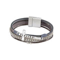VIBILIA Boho Leather Wrap Bracelets for Women Men Multi-Layer Bracelets with Strong Clasp Western Jewelry - color: 11-Cross-Gray