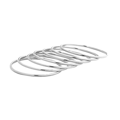 Glossy Thin Round Bangle Bracelet Set for Women, Set of 7 - color: Silver