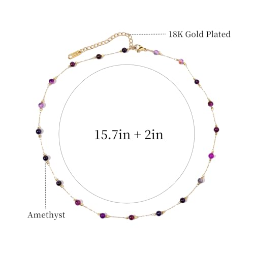 Beaded Choker Necklaces for Women 18k Gold Plated Dainty Gold Choker Necklaces for Women - style: amethyst choker