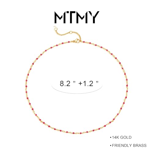 MTMY Gold Anklets for Women 14K Gold Plated Tiny Bead Anklet Colorful Tassel Foot Chain Dainty Adjustable Cute Summer Beach Boho Anklets Jewelry Gift - style: crystal-rose
