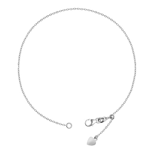 LeCalla 925 Sterling Silver Adjustable Anklets for Women | Women's Anklet Bracelets Foot Jewelry | Chain Link Anklets Silver Jewelry | Summer Beach Jewelry for Wife Girlfriend Her - color: Heart Charm Cable Chain