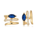 MTMY Gold Ear Cuff Earring for Women 14K Gold Plated Cubic Zirconia Non-Pierced Clip on Cartilage Chunky Ear Cuffs Hypoallergenic Jewelry - style: blue eye / pair
