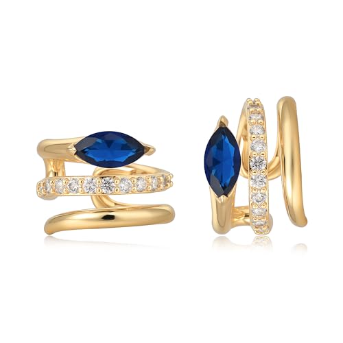 MTMY Gold Ear Cuff Earring for Women 14K Gold Plated Cubic Zirconia Non-Pierced Clip on Cartilage Chunky Ear Cuffs Hypoallergenic Jewelry - style: blue eye / pair