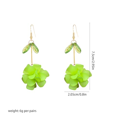 Resin Flower Cluster Ball Dangle Drop Earrings for Women Spring Summer Bohemian Floral Petal with Green Leaf Earrings Vacation Party Jewelry - color: Neon Green
