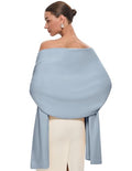 PULI Women's Pashmina Shawl Wraps for Evening Dress Large Scarf Blanket Long Wedding Bridal Winter Warm Shoulder Wrap - color: Blue