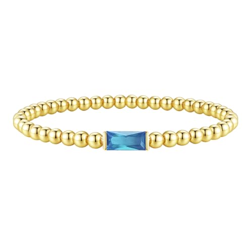 FUNEIA Birthstone Gold Beaded Bracelets for Women Non Tarnish Trendy Dainty 14K Gold Plated Cute Stackable Bead Stretch Friendship Bracelet Stack for Best Friend Couples Birthday Gifts Jewelry - color: 12. December(Tanzanite Bracelet), size: 7.5 Inches