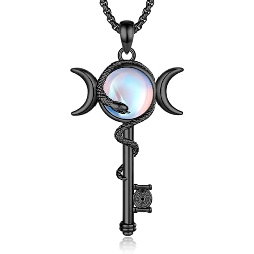 INFUSEU Mystical Hecate Triple Moon Goddess Necklaces, Divine Feminine Protection Gifts - style: Moonstone Hecate Key - Black
