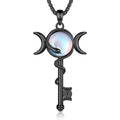 INFUSEU Mystical Hecate Triple Moon Goddess Necklaces, Divine Feminine Protection Gifts - style: Moonstone Hecate Key - Black