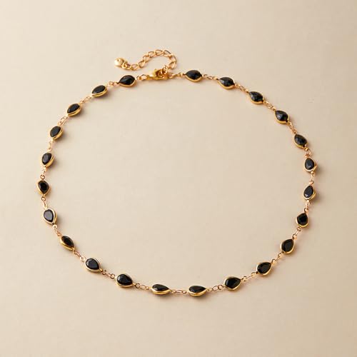 Beaded Choker Necklaces for Women 18k Gold Plated Dainty Gold Choker Necklaces for Women - style: Black Oval 23