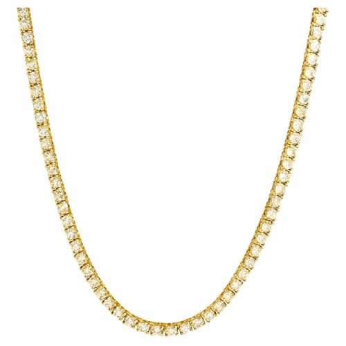 Savlano 18K Gold Plated Cubic Zirconia Round 4.5MM Classic Tennis 18 Inches Chain Necklace For Women & Men Comes With a Gift Box - color: Yellow Gold