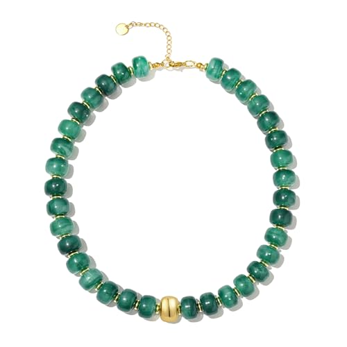 Chunky Beaded Statement Necklace for Women Trendy Colorful Boho Resin Bead Choker Necklaces Summer Handmade Jewelry Gifts Accessories - color: Gold-green 1