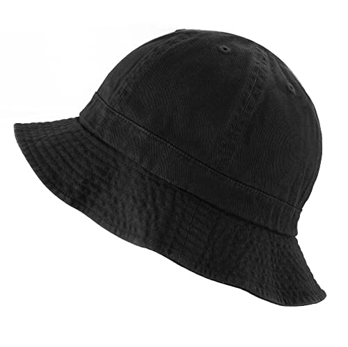 The Hat Depot Bucket Sun Hat 100% Cotton Long Brim and Deeper & Round Top Tennis Packable Summer Fashion Outdoor Hat - color: 1. Tennis - Black, size: Large-X-Large