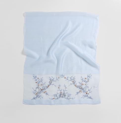 Jeelow Silk Blend Floral Fashion Scarf Shawl Wrap Lightweight Sheer For Women Floral Embroidery Wedding Party Prom - color: Bluebell Dream
