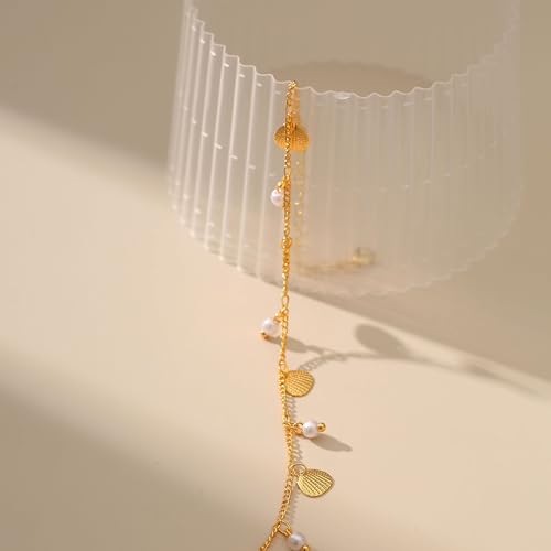 Yumikoo 18k Gold Plated Anklet Ankle Bracelets for Women - style: Gold Shells and Pearls