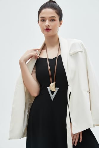 Boho Necklaces for Women Chunky Circle Necklace Layered Boho Circle Leather Choker Necklace Long Vintage Necklaces Bohemian Jewlery Gifts - style: Big Pendant Necklace