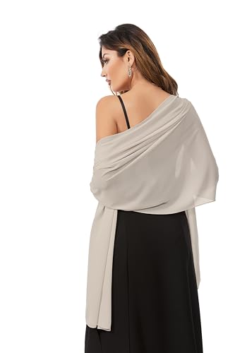 Shawls and Wraps for Evening Dresses Sheer Chiffon Women Elegant Soft Silky Sparkly Wedding Bridal Scarf - color: Champagne B