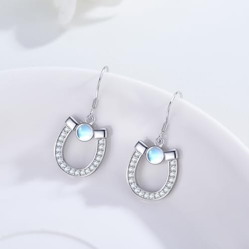 Western Earrings for Women 925 Sterling Silver Turquoise Western Country Dangle Drop Earrings Country Jewelry Gifts for Cowgirl Cowboy - style: Horseshoe-2 Moonstone