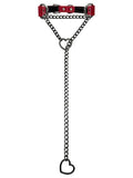 Black Leather Choker Collar For Women, Handmade Heart Slip Chain Choker Long Necklace with Adjustable Buckle - color: B-Red-Black-Black, size: 24''chain