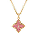 Fettero Gold Clover Necklace for Women Dainty 14K Gold Plated CZ Pendant Necklace Adjustable Chain Choker Charm Colorful Clover Pendant Lucky Necklaces for Women Jewelry - color: Pink Rhodonit