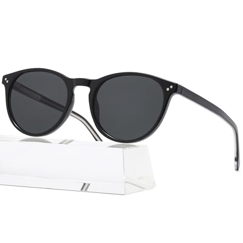 Round Sunglasses for Women Men, Trendy Round Shades Sun Glasses, Retro UV400 Protection - color: Black